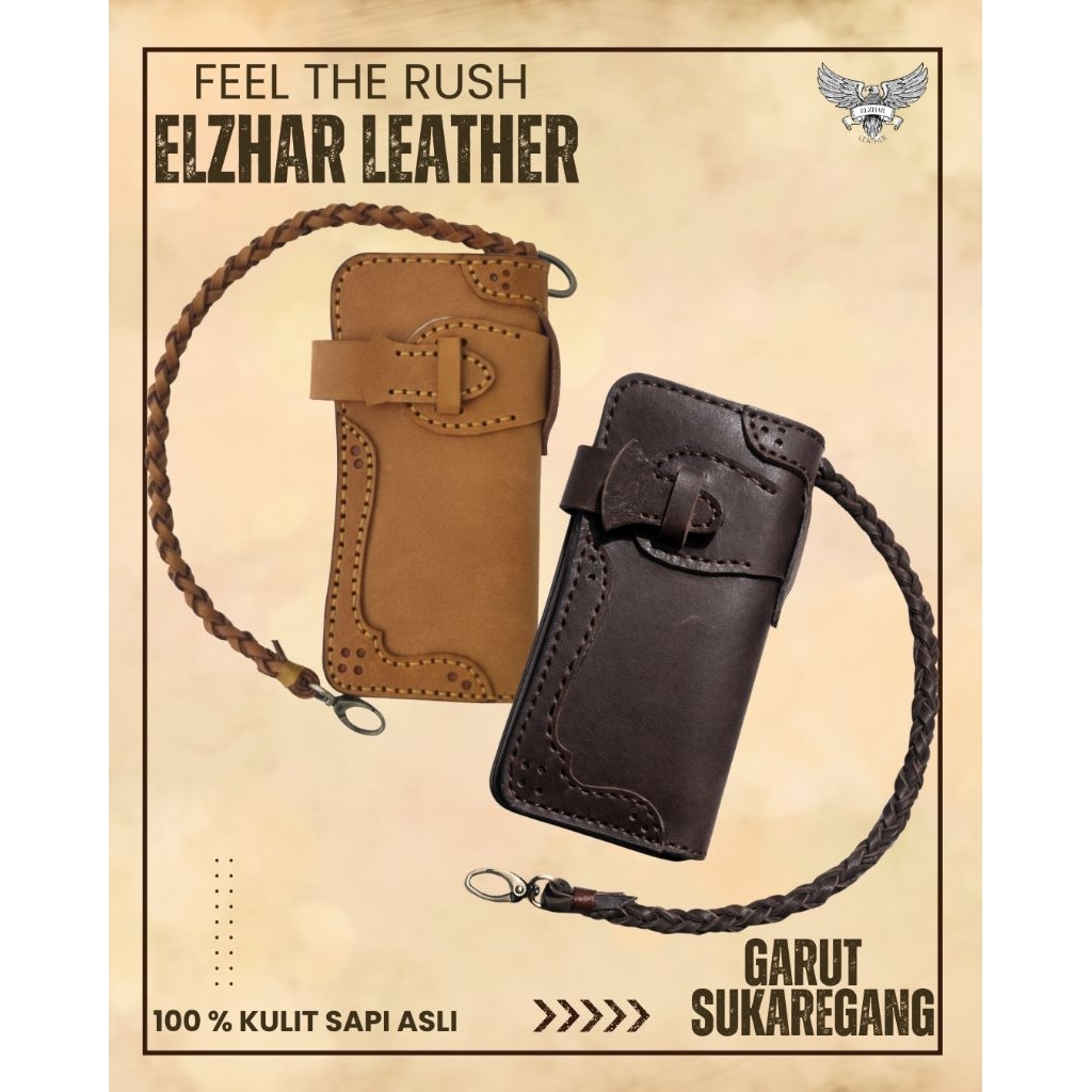 ELZHAR LEATHER DOMPET PANJANG BIKER KULIT SAPI CRAZY HORSE ASLI SUKAREGANG GARUT