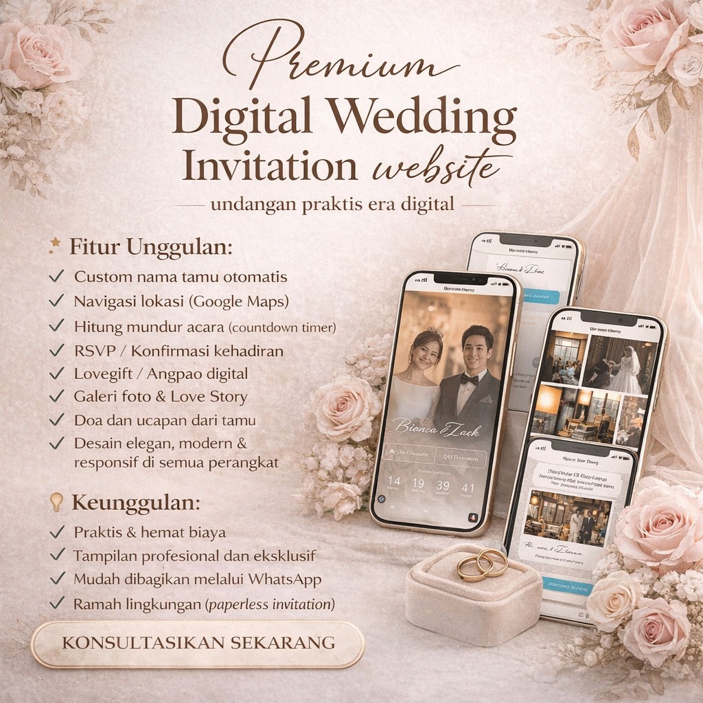 Undangan Digital Website Pernikahan premium praktis elegan siap dibagikan via whatsapp