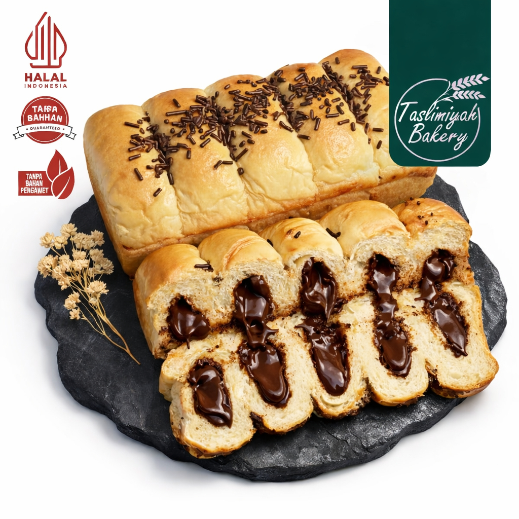 TASLIMIYAH BAKERY Roti Sobek Coklat 200 Gram >> Roti isi Coklat << Roti Lembut / Roti Enak / Snak Ja