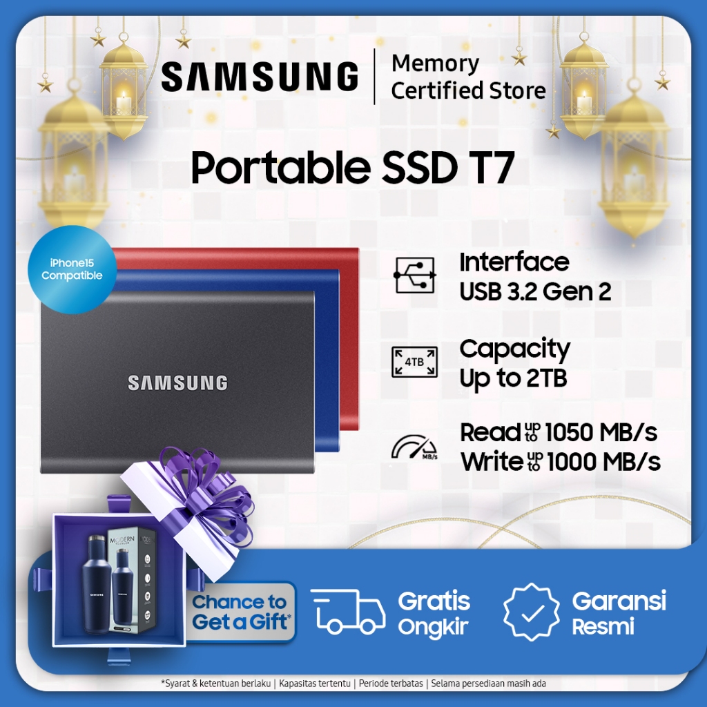 Samsung Portable SSD T7 USB 3.2 Gen 2 - SSD Eksternal - 1TB / 2TB / 4TB