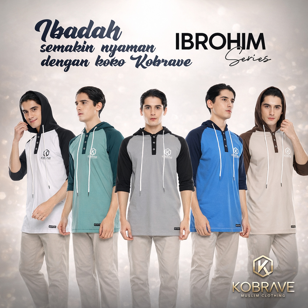 KOBRAVE Ibrohim Series Baju Koko Kaos Kupluk Hoodie - Baju Lebaran