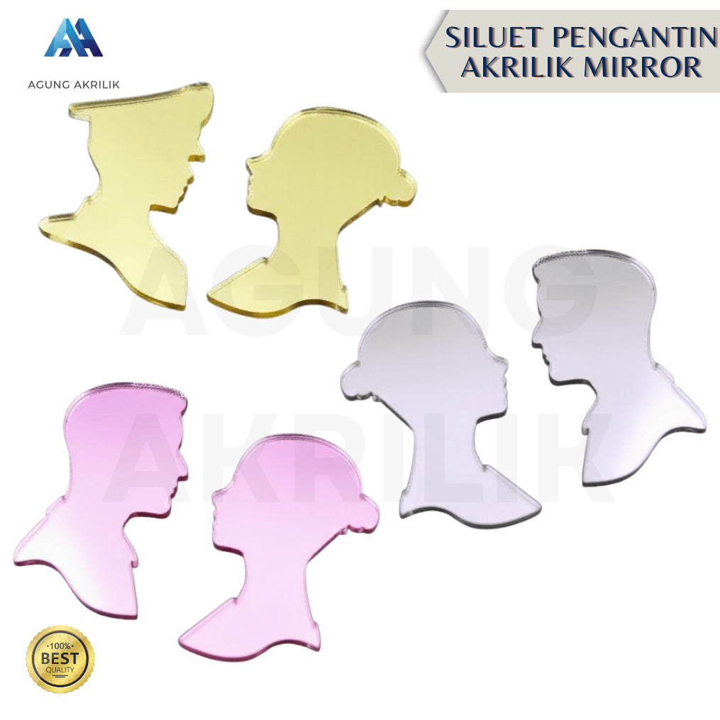 SILUET WAJAH PENGANTIN GOLD ROSEGOLD SILVER AKRILIK AKSESORIS MAHAR