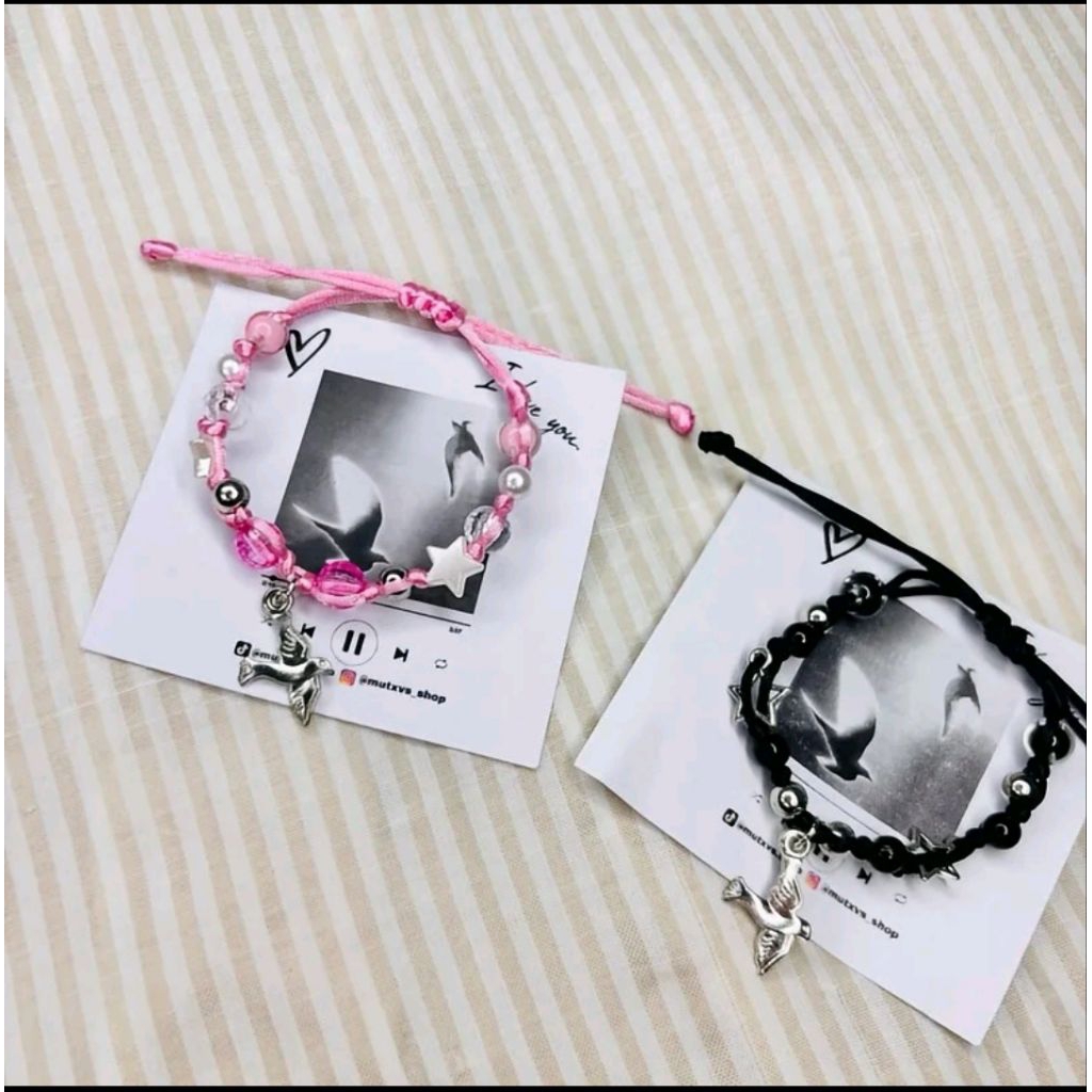 Sweet Pals Couple Bracelet Gelang couple hindia pink and black free box dan stiker