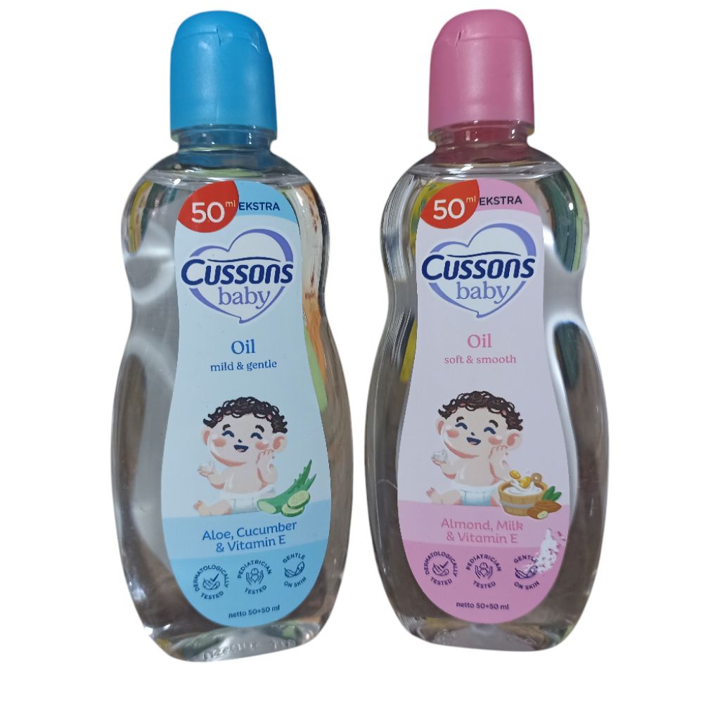Cussons Baby Oil 50 +50 ml / 2 pcs - Minyak Bayi Lembut & Halus dengan Ekstra 50% - Aloe, Cucumber &