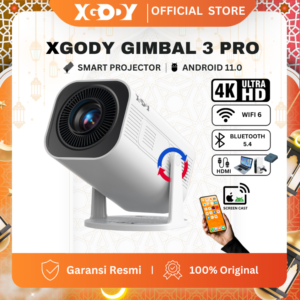 Xgody Gimbal 3 Pro Smart Proyektor Lcd Android 11 -720P -Auto Keystone - - Youtube - 220 Ansi