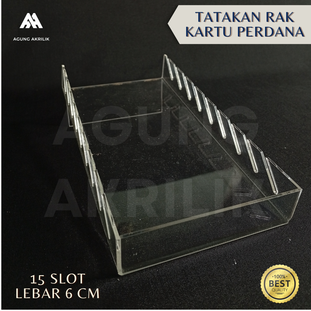 TEMPAT TATAKAN RAK KARTU VOUCHER PERDANA 15 SLOT LEBAR 6CM AKRILIK