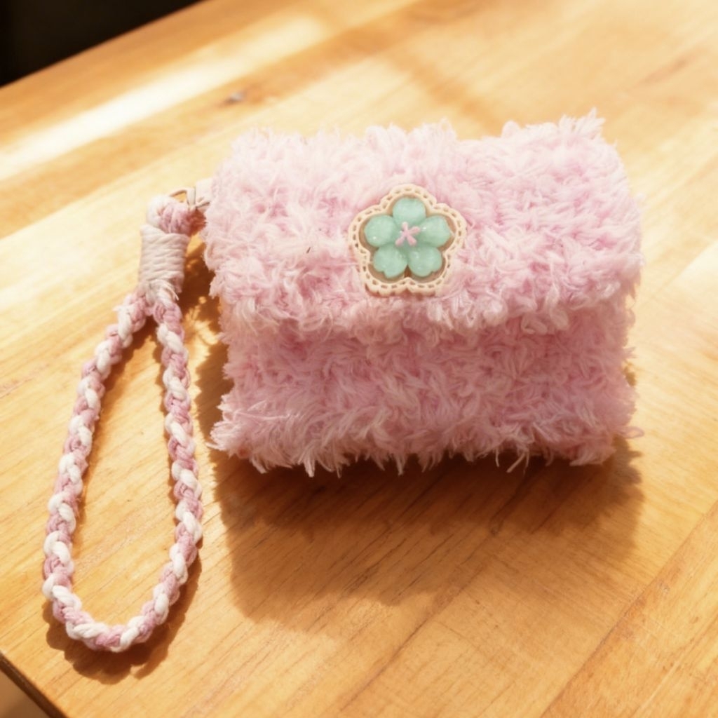 Dompet koin mini bulu pink/mini pouch lucu