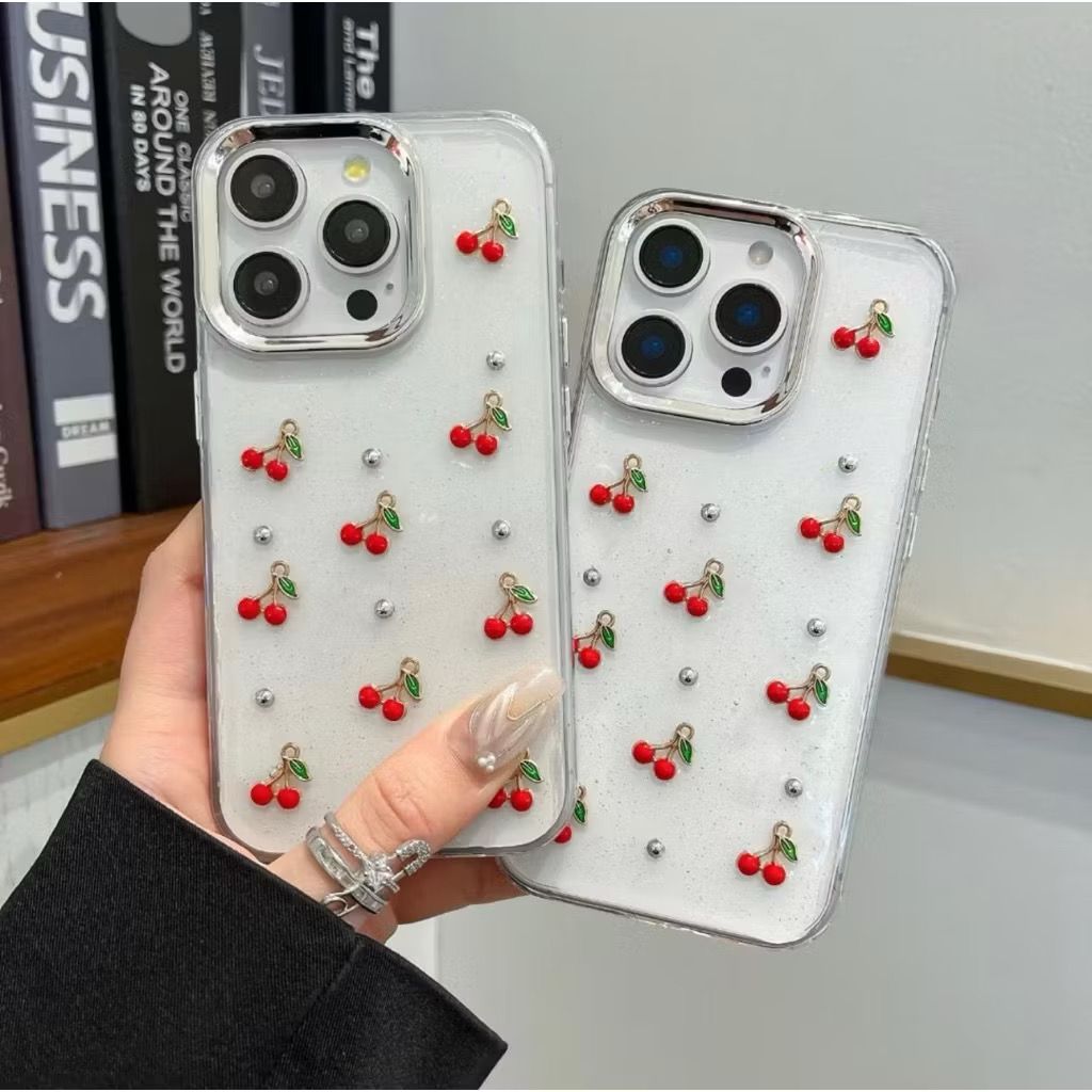 Case Iphone Cherry Aesthetic Clear Glitter - Hardcase/Case Hp Compatible For Iphone X Xr 11 12 13 14
