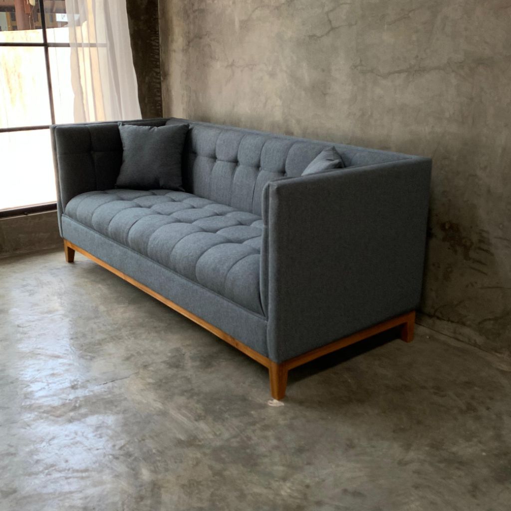 Sofa modern minimalis seater 3 rangka kayu jati cover jok bahan kain malta