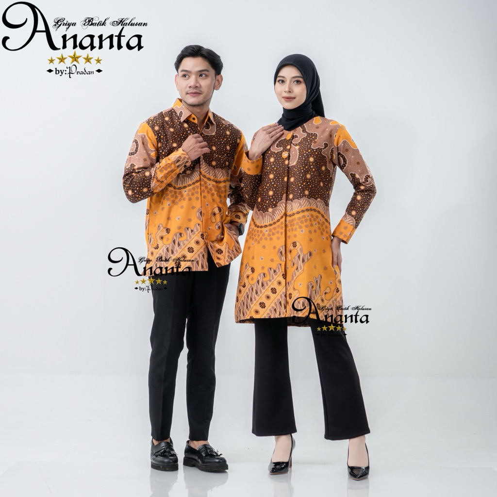Batik Ananta Batik Couple Pasangan Sarimbitan Atasan Batik Lapis Premium Furing Dan Tricot, Kemeja P