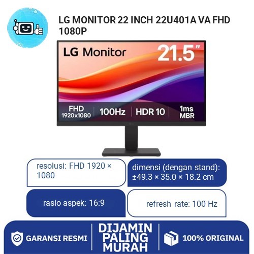 Lg Monitor 22 Inch 22U401A Va Fhd 1080P 100Hz Tilt 1Y