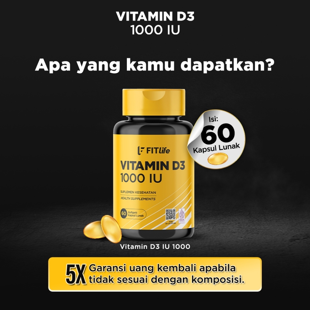FITLIFE Vitamin D3 1000 IU 60 Softgels BPOM & Halal