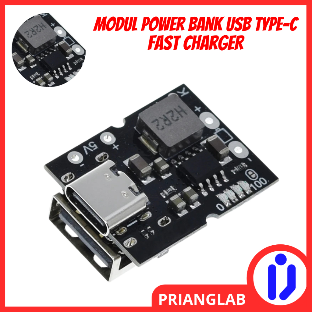 Modul Power Bank USB Type-C Fast Charger Step Up Baterai 18650 Lithium 5V 2A Modul Powerbank Tipe C