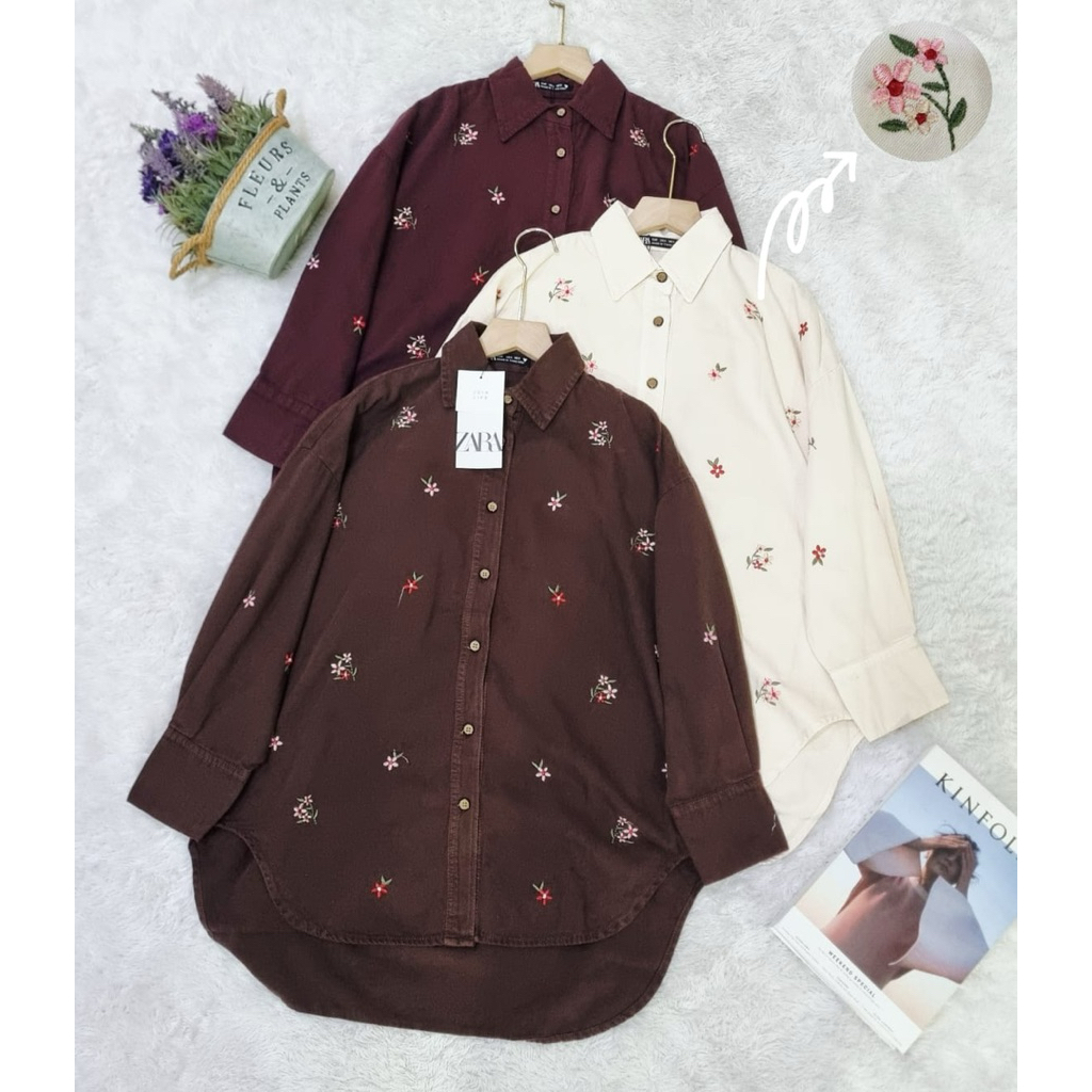 kemeja carista Zara//kemeja bordir soft jeans Zara///pakaianwanitasby