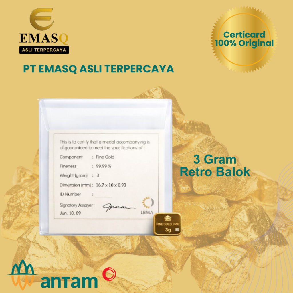 Emas LM Antam 3 Gram Retro Balok 100% Original