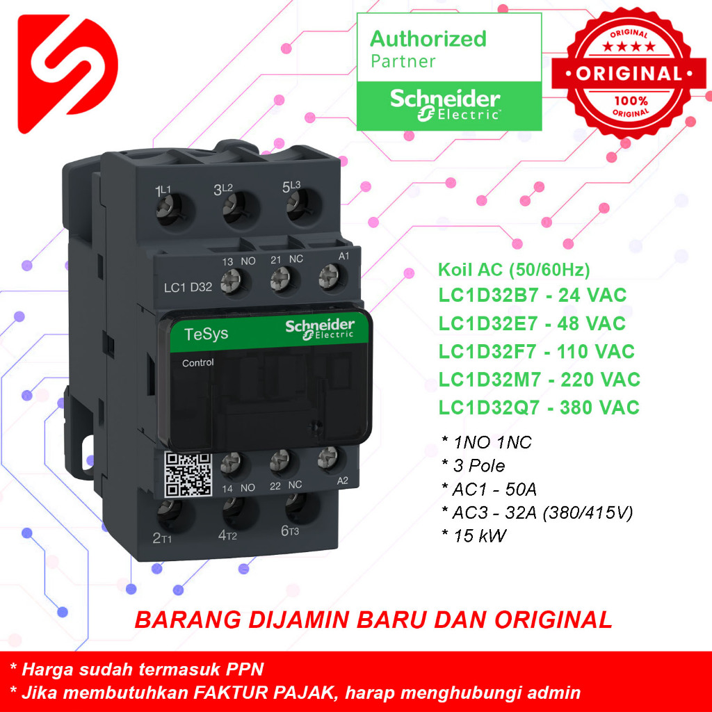 Kontaktor LC1D32M7 3P AC1 50A AC3 32A 24V 42V 48V 110V 220V 380V LC1D32B7 LC1D32E7 LC1D32F7 LC1D32P7