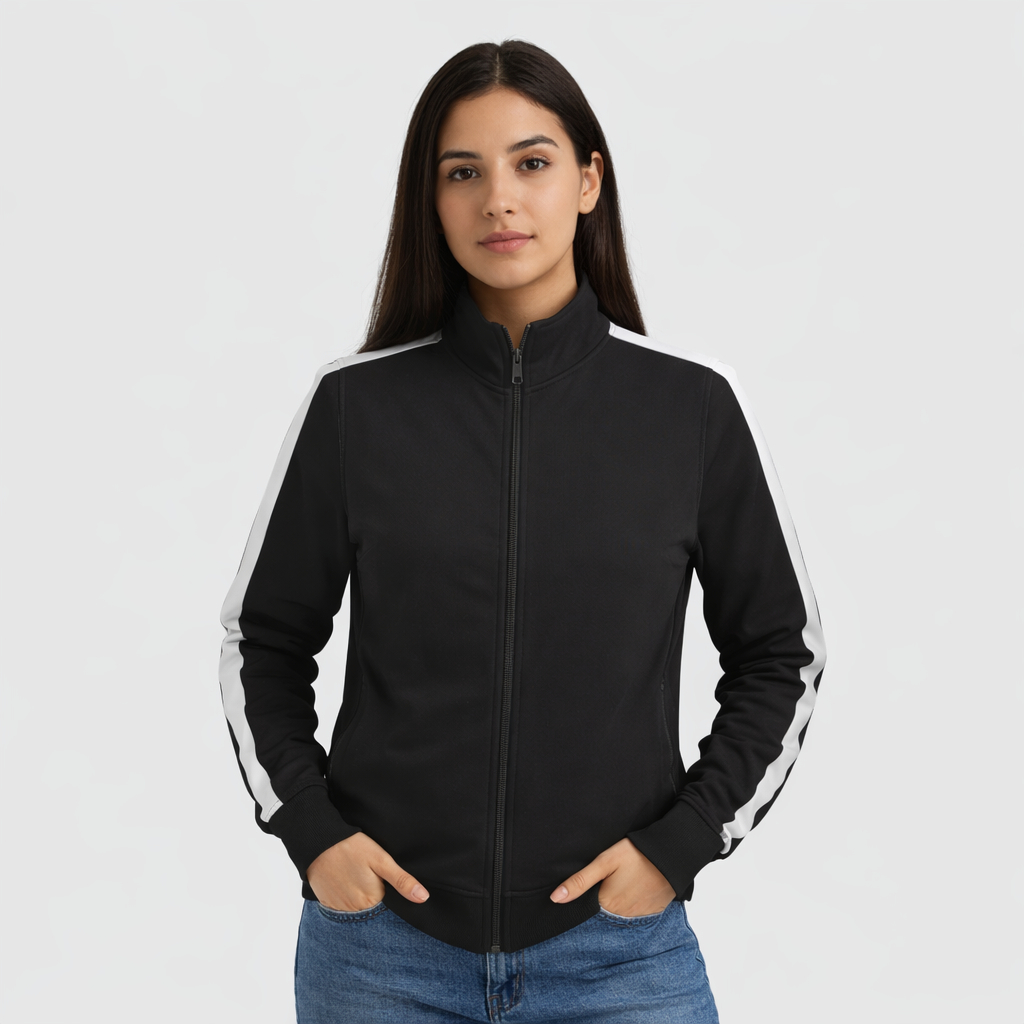 Jaket Tracktop Unisex Polos Hitam Ukuran S Sampai 5XL Bahan Halus Lembut Tebal