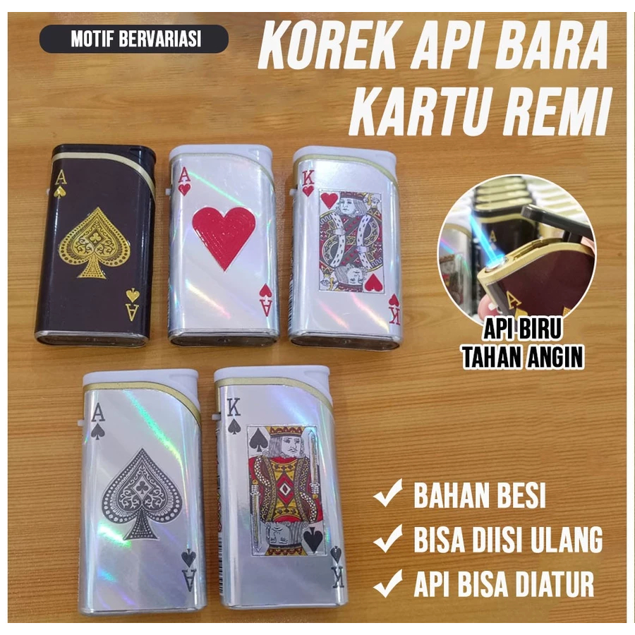 (satuan) Korek Api Bara JetFlame Korek Api Gas Fortis Kartu Remi Bahan Besi Bisa Diisi Ulang