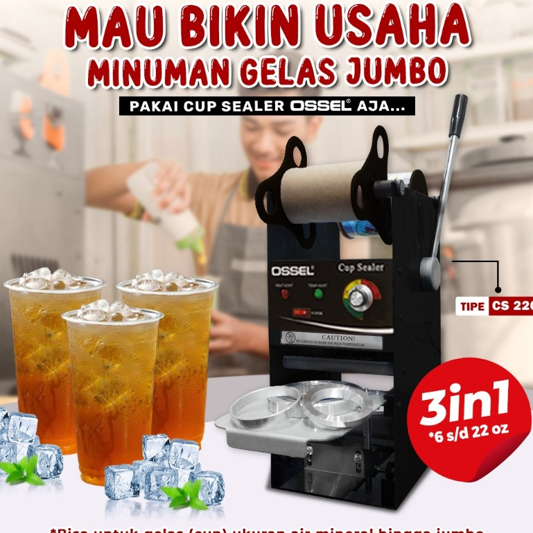 OSSEL Mesin Cup Sealer 22OZ Cup Sealer Gelas 22 Oz Tutup Gelas Plastik OSSEL