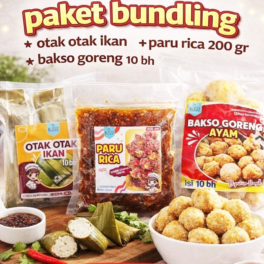 Paket Bundling HEMAT – Otak-Otak Ikan 10 Pcs + Paru Rica 200gr + Bakso Goreng 10 Pcs | HALAL, Lauk S
