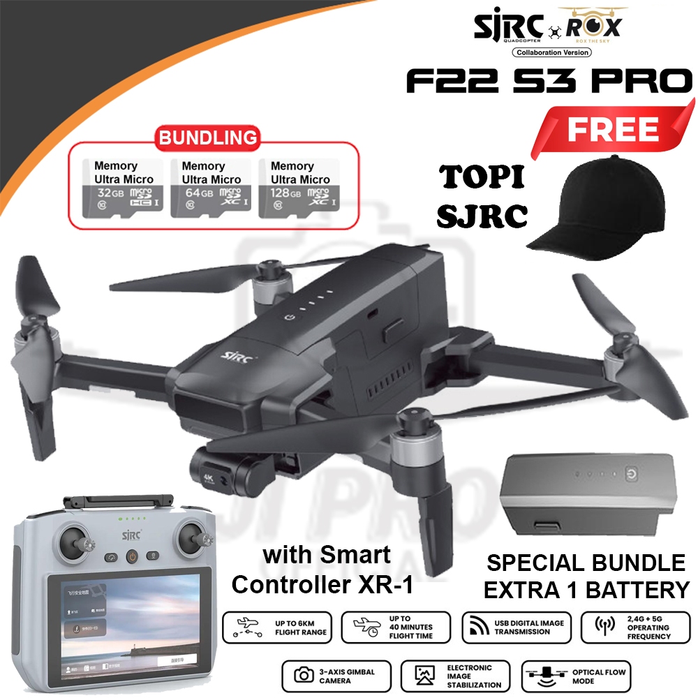 SJRC F22 S2 Pro+ Drone 4K, Baterai 3500mAh, Jarak Transmisi 6km, Obstacle Avoidance & GPS Follow