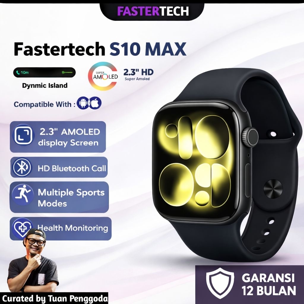 [Exclusive Markas Tuan Penggoda berbagi X Fastertech] FASTERTECH Smartwatch S10 Max | Hitam | GPS | 