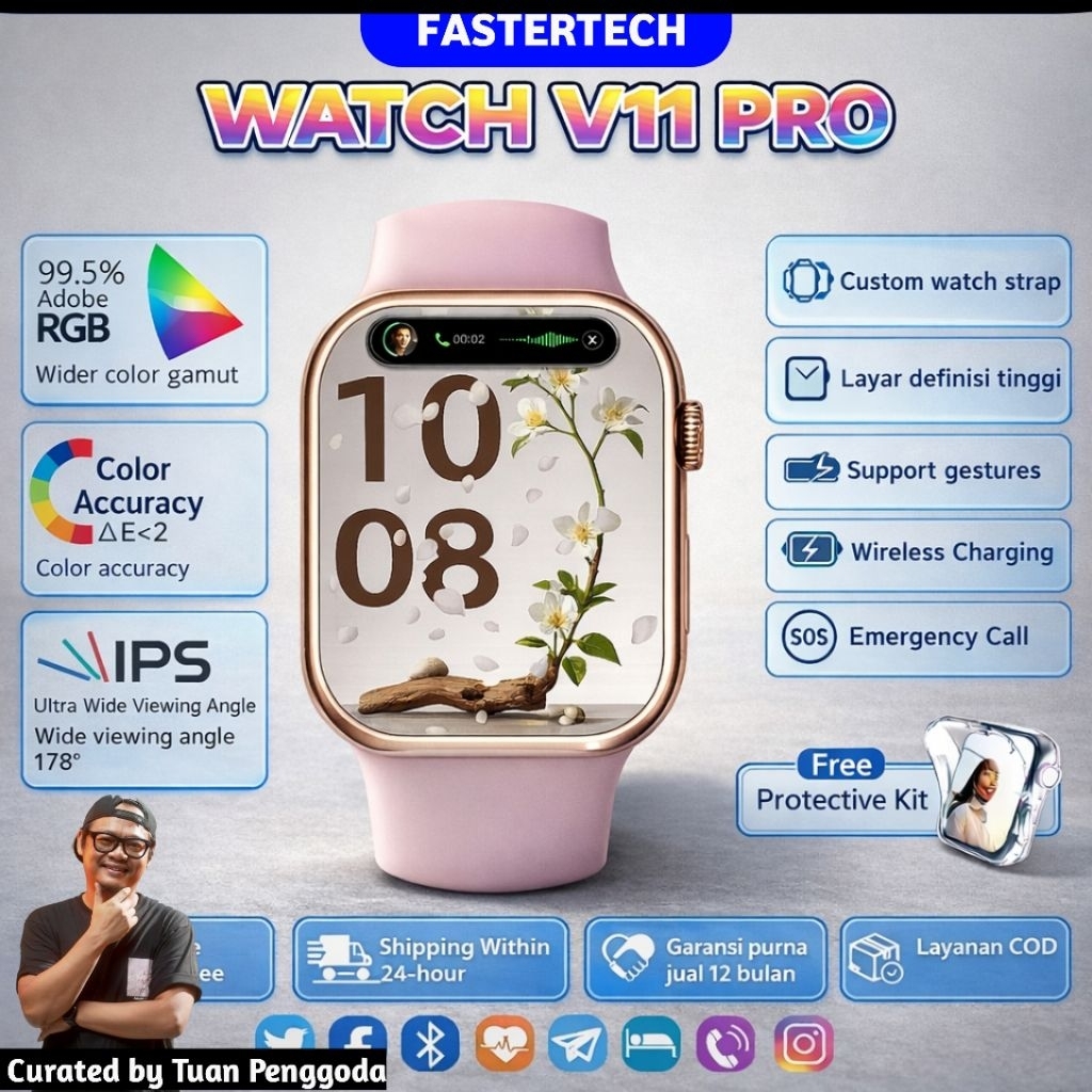 [Exclusive Markas Tuan Penggoda berbagi X Fastertech] FASTERTECH Smartwatch V11 PRO  | ROSE GOLD Sle
