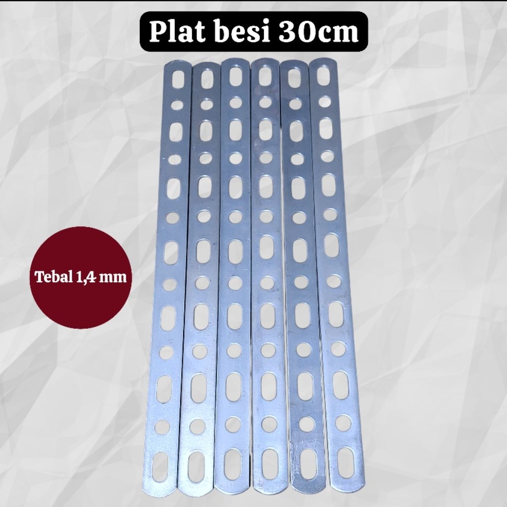 Plat Besi Bolong 30cm | Lubang Tebal 1,4mm | Plat Braket Serbaguna Silver Galvanis