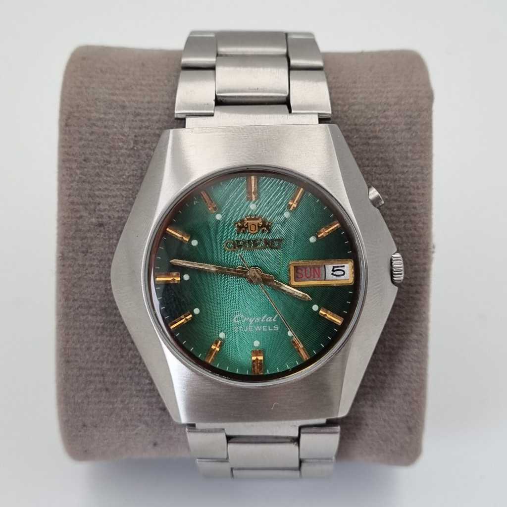 Orient Crystal 21 Jewels Automatic Daydate Green Dial Jam Tangan Pria Original Ori Bekas