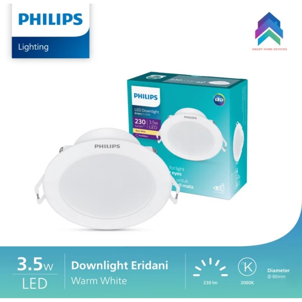 Lampu LED Downlight PHILIPS Eridani Kuning Warm White 3000K 3.5 7 10 14 22 Watt 3 4 5 6 8 Inch