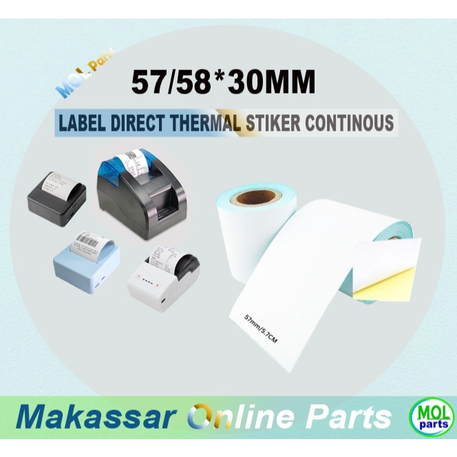 Kertas Thermal Label Direct Sticker 57mm 58mm Label Resi Label Direct Thermal Paper