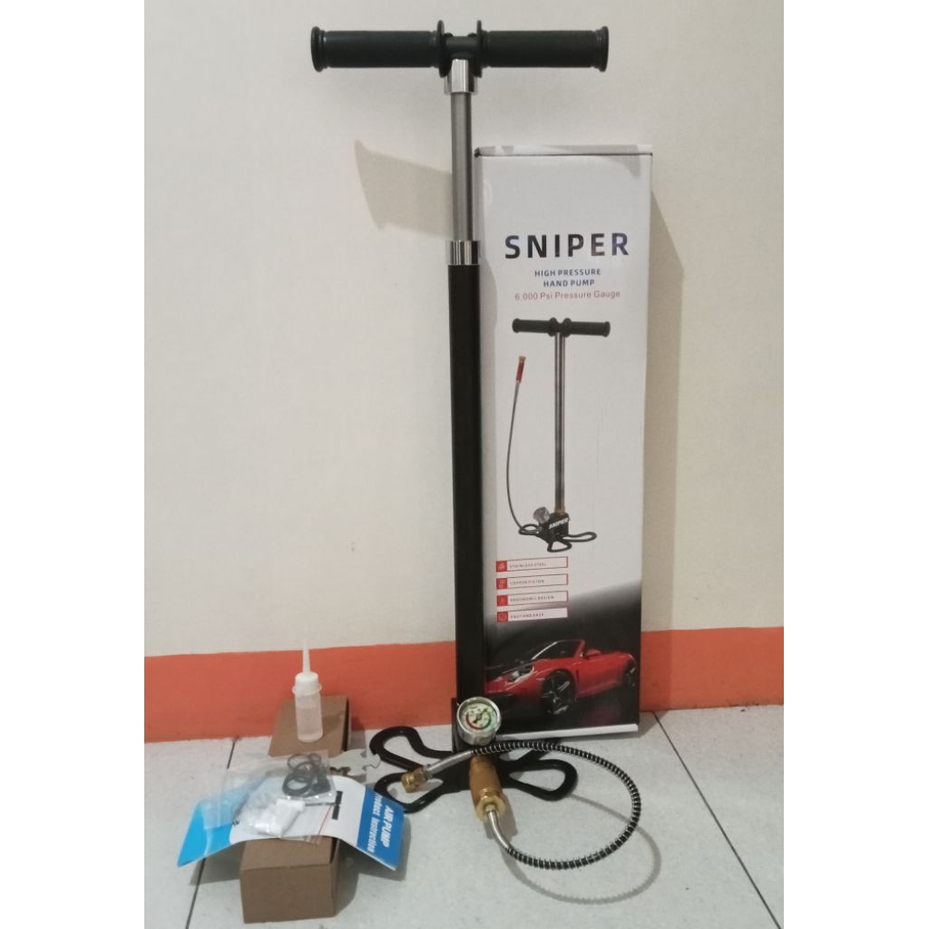Pompa pcp sniper 4stage warna black filter besar kaki lipat, mano meter besar 6000psi, bisa COD, bay