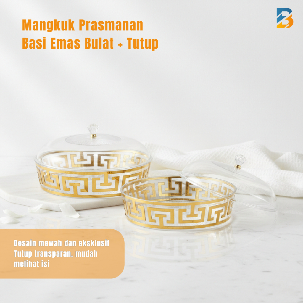 Basi Aesthetic dengan Tutup Baki Kue Transparant Motif Gold Baki Bulat / Baki Prasmanan Bulat