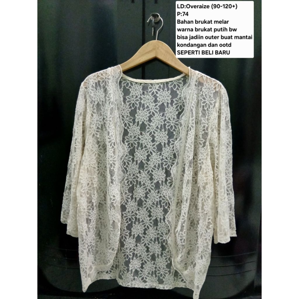 (COD)Atasan outer brukat/outer mantai wanita oversize warna putih