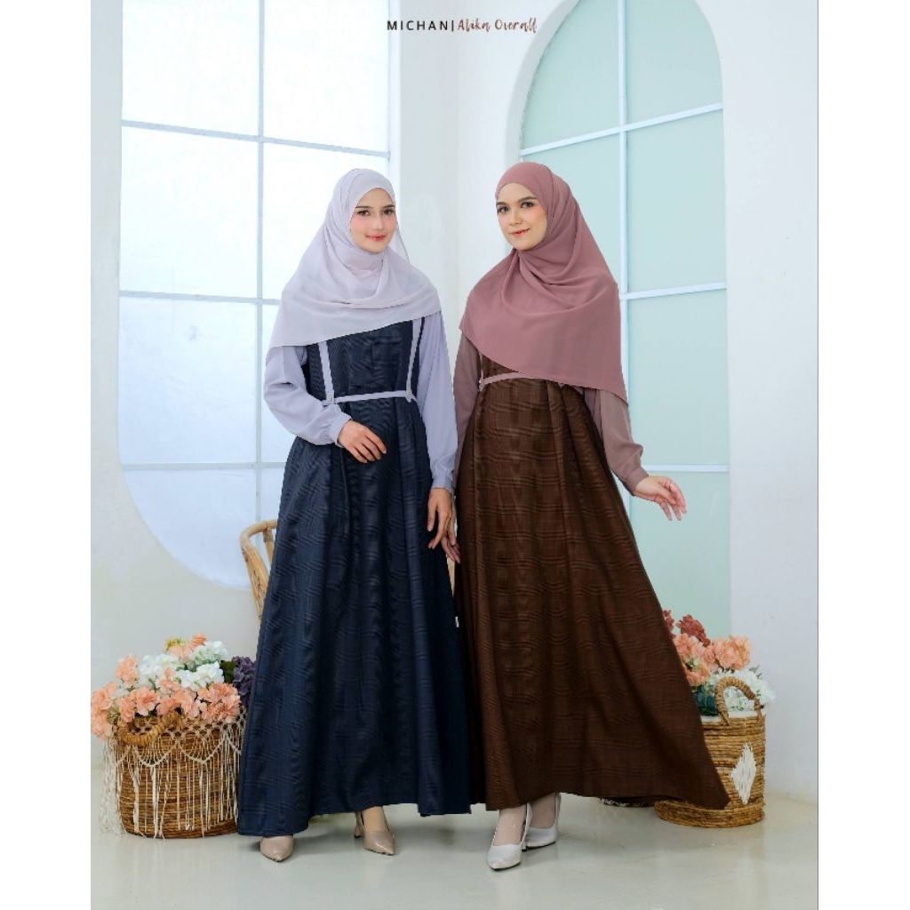 Overall Alika new Linen by Michan/gamis cantik kekinian/gamis murah cantik/Gamis kotak kotak best se