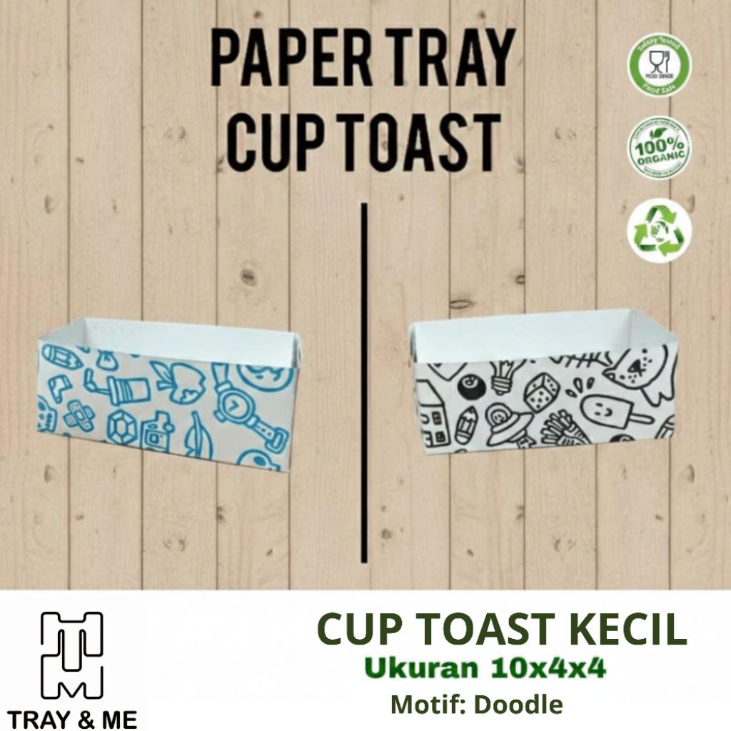 (100 pcs) Box Toast Small (KECIL) Motif Doodle/ Kotak Toast Kecil/Paper tray Dine in/Cup Toast