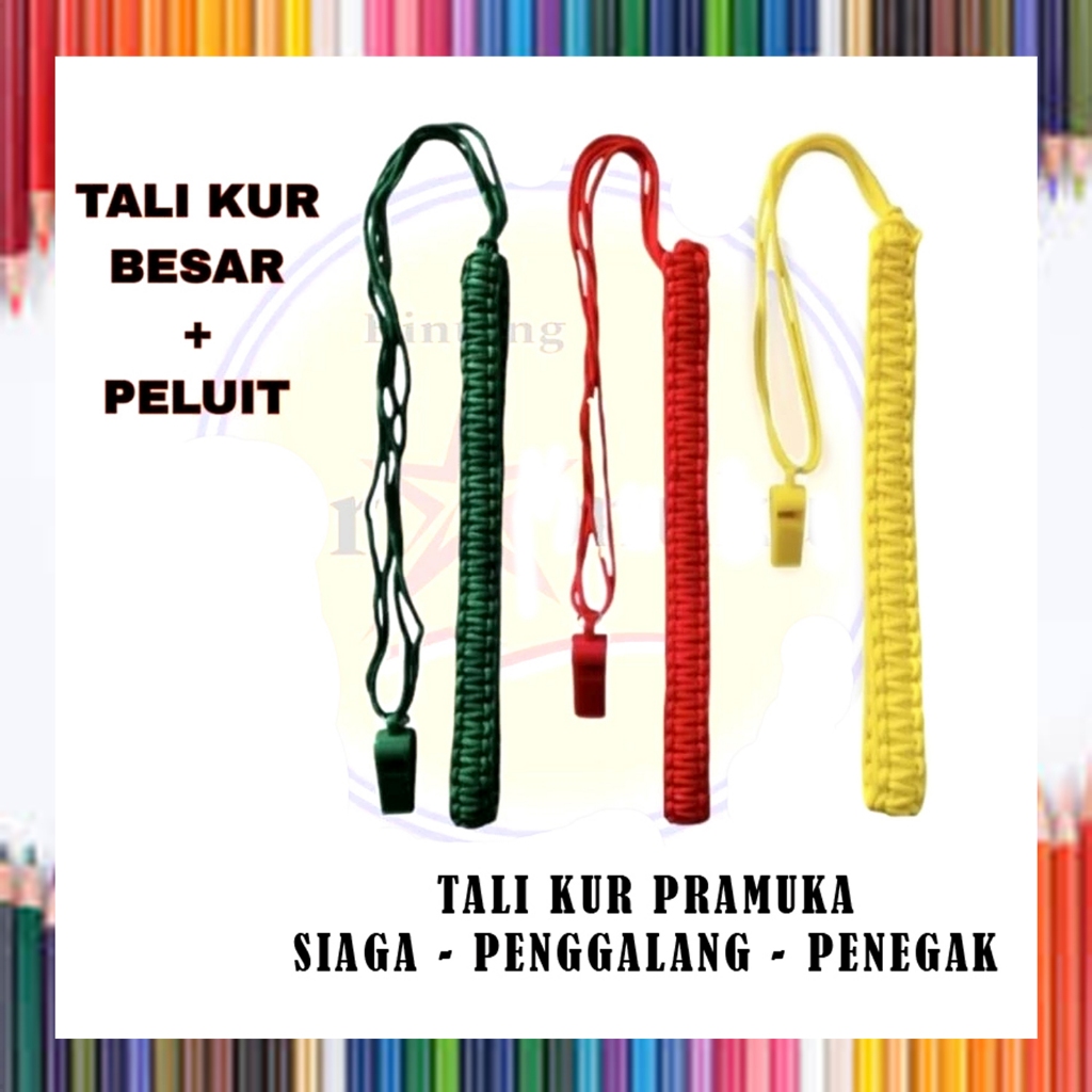 TALI KUR TALI PRAMUKA + PELUIT - UKURAN BESAR / HIJAU - MERAH - KUNING