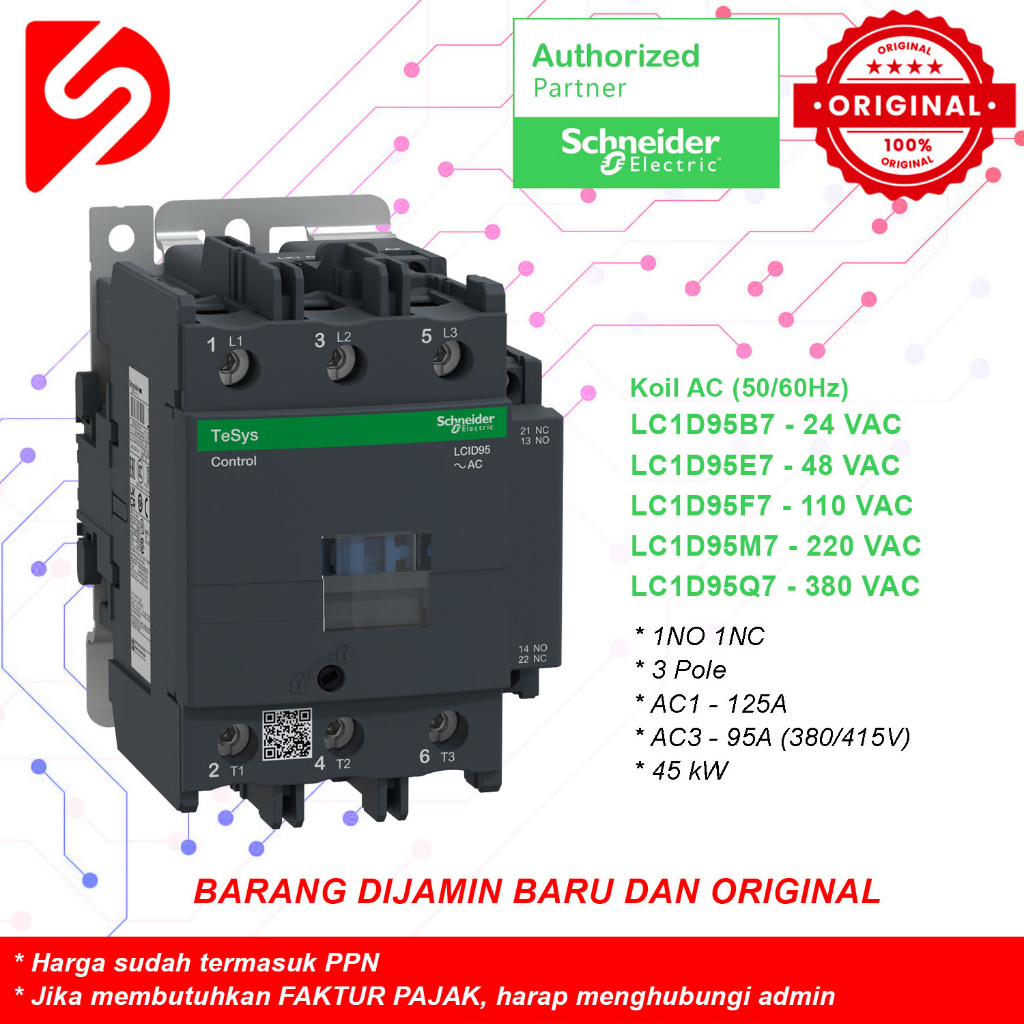 Kontaktor RESMI ORIGINAL SCHNEIDER LC1D95M7 3P 95A LC1D95B7 LC1D95E7 LC1D95F7 LC1D95Q7