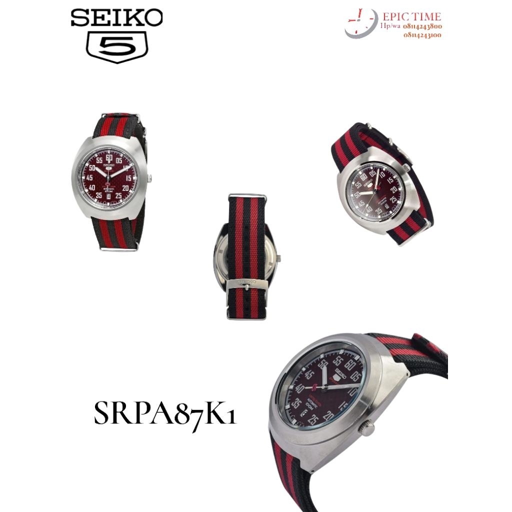 Jam Tangan Pria Seiko 5 Automatic SRPA87K1 Tali Kain, Kanvas, Nato