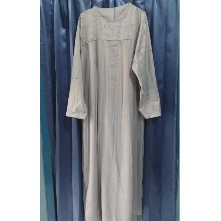 Gamis moscrepe kombinasi tile warna light grey