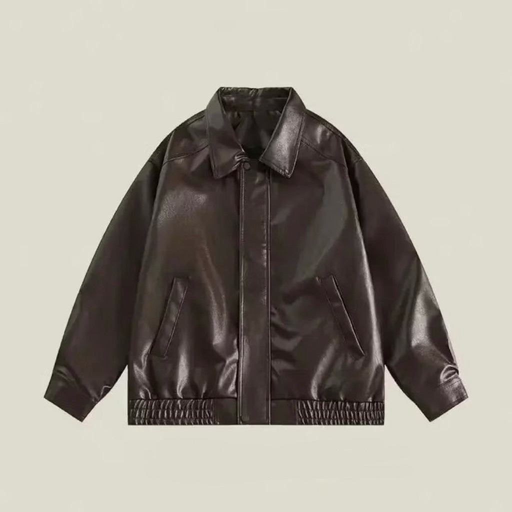 Preloved Dark Brown Leather Jacket — New product(Size XL)