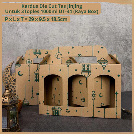 10 Pcs Kardus Die Cut Tas Jinjing Isi 3 Toples jar Lebaran Ukuran 29x9,5x18,5 Cm Dus Hampers Kado