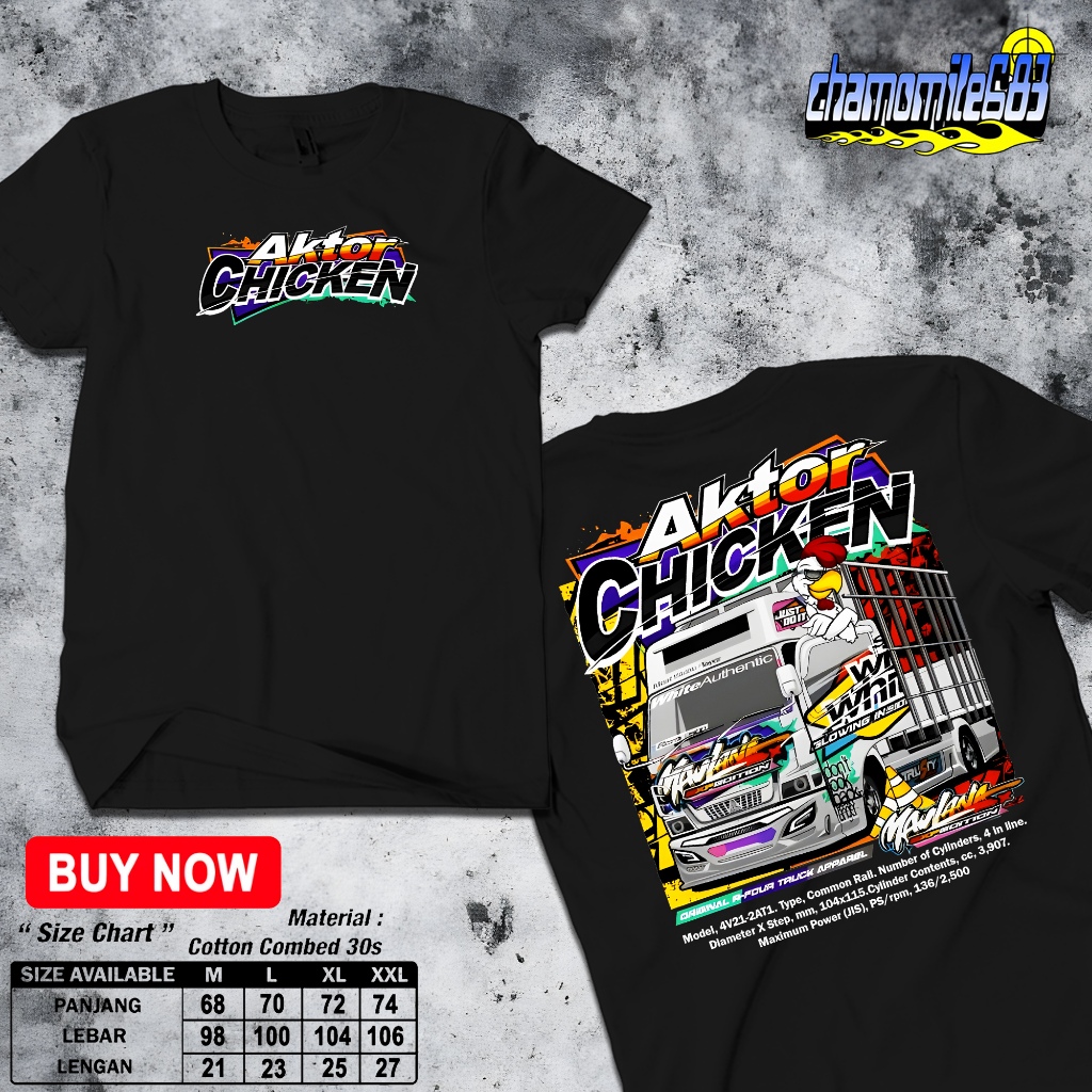 Kaos Aktor Chicken Retro Cotton Print Hitam Ukuran M-XXL