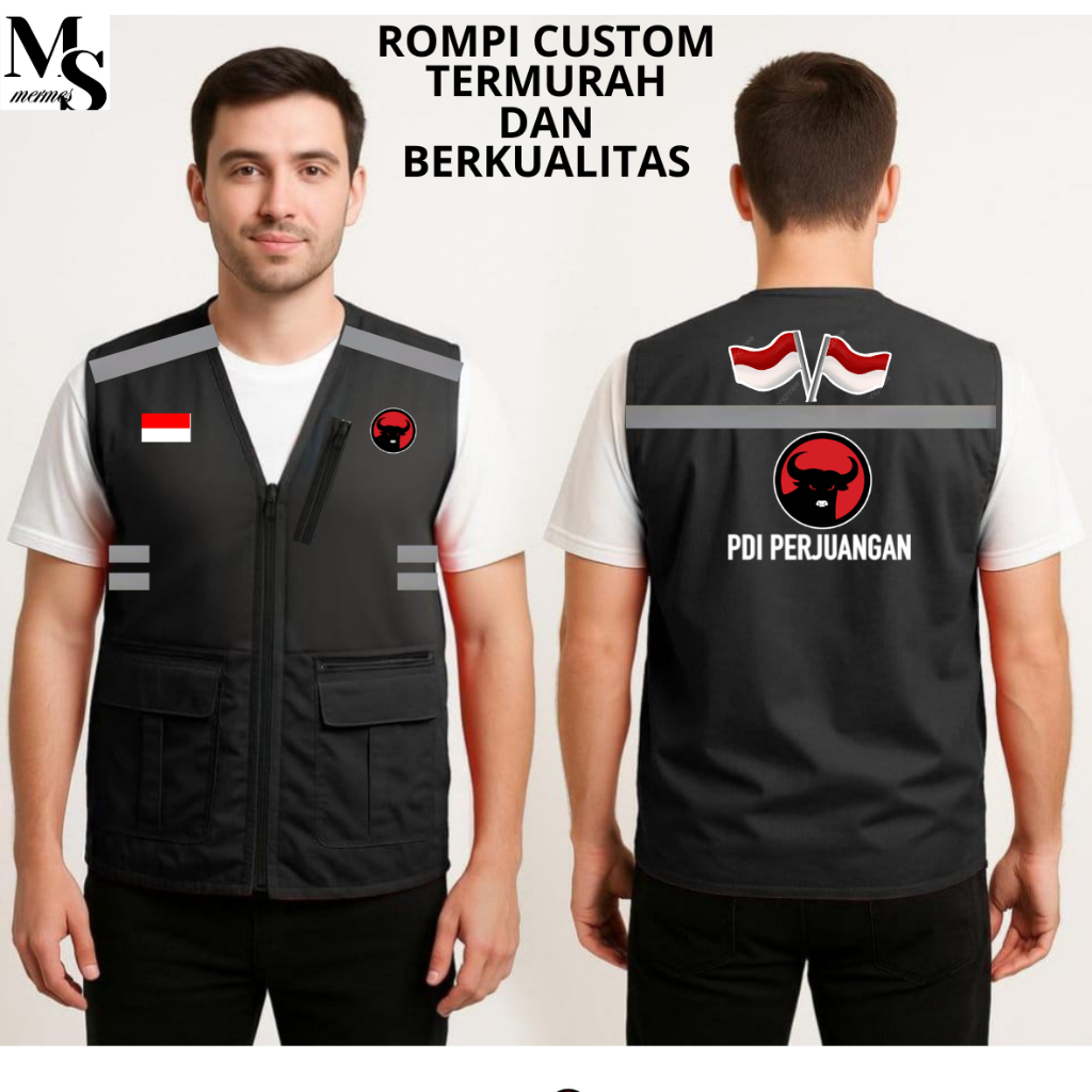 ORIGINAL  Rompi Outdoor Pria PDI Terbaru - Jaket Rompi Pria Wanita Logo PDI PERJUANGAN - Rompi Keren