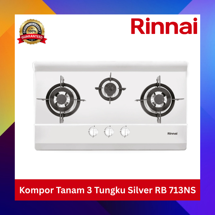 RINNAI Kompor Tanam 3 Tungku Silver RB 713NS kompor Stainless steel RB713 NS