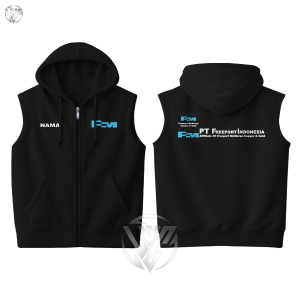 Rompi Vest Hoodie Zipper Freeport Tambang Indonesia Hitam Premium