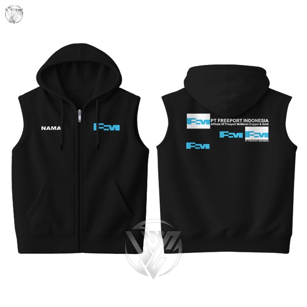 Rompi Vest Hoodie Zipper Freeport Indonesia Hitam