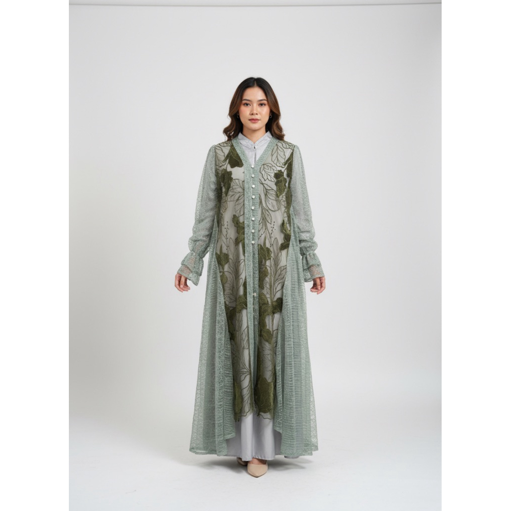 Gamis Set Outer Brokat Premium Wanita Muslimah Elegant Dress Kondangan