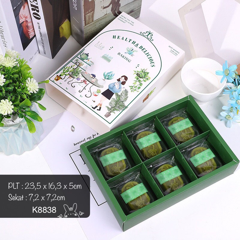 Kotak Sekat 6 dus Hijau Box Natal Lebaran| Mooncake K96| Cookies Nastar K8838