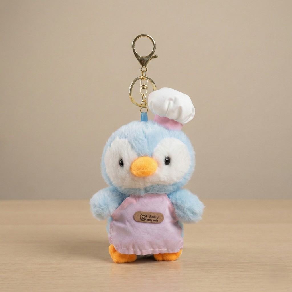 Gantungan Kunci Boneka Penguin Chef Lucu - Keychain Plushie Penguin Koki Celemek Pink - Aksesoris Ta